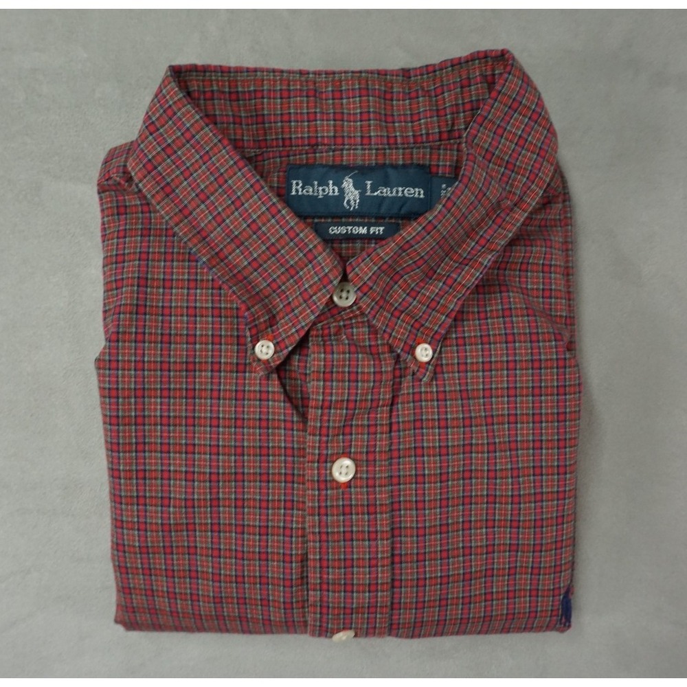 Vintage Ralph Lauren Shirt Mens 17-34/35 Red Plaid Custom Fit Oxford Button Down